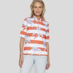 Rabe Zip Print Polo Shirt Coral.        54-124352