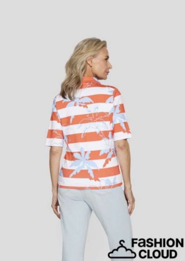 Rabe Zip Print Polo Shirt Coral.        54-124352 - Image 2