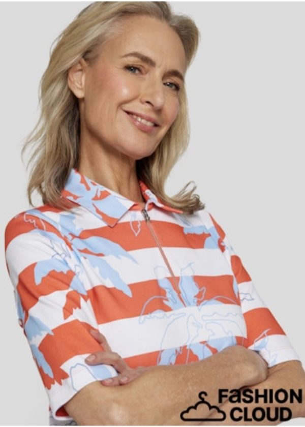 Rabe Zip Print Polo Shirt Coral.        54-124352 - Image 3