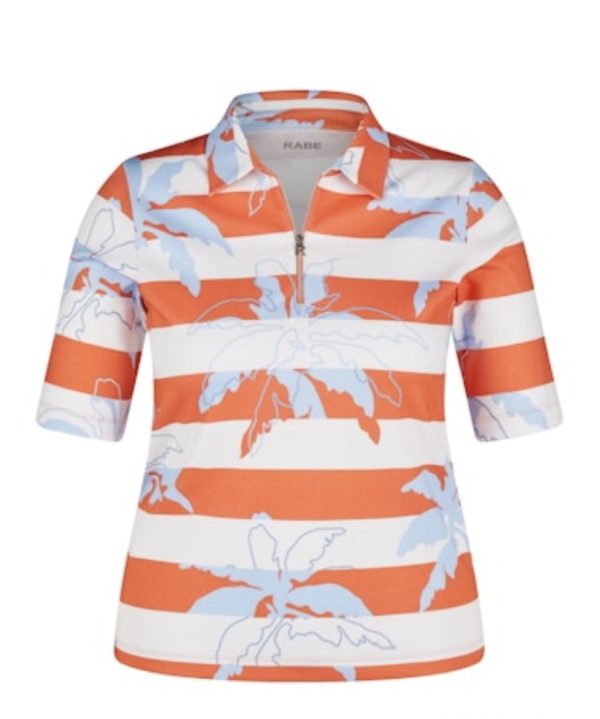 Rabe Zip Print Polo Shirt Coral.        54-124352 - Image 5