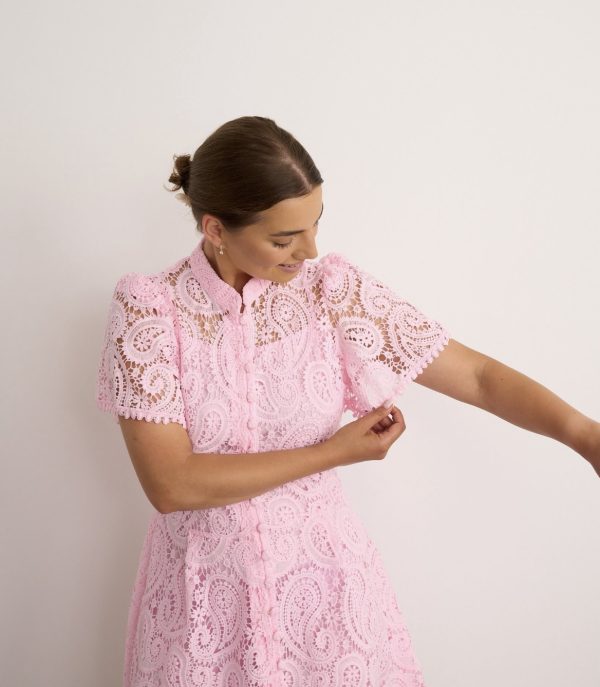 Elli White Lace Dress Pink.           24604Lr - Image 2
