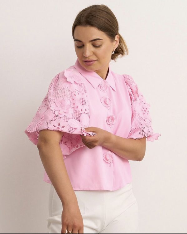 Elli White S/S Top Pink.          24554Yc/Pnk - Image 2