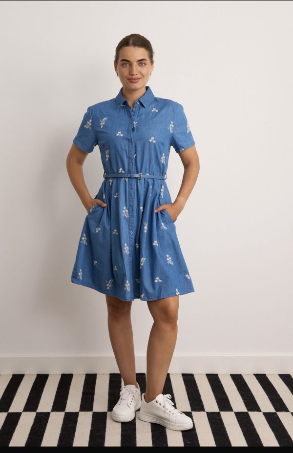 Flower Denim Dress Stonewash.            8597