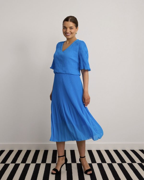 V-Neck Pleated Dress Turquoise.         6747/Trq - Image 3
