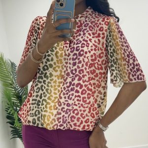 Elastic Bottom Print Top Khaki.            6584/K