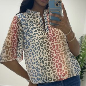 Elastic Bottom Print Top Teal.           6584/T