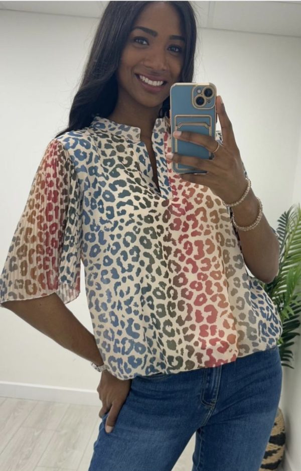 Elastic Bottom Print Top Teal.           6584/T