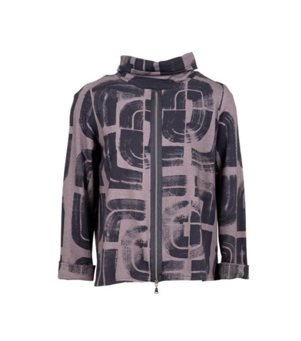 Peruzzi Centre Zip Print Top Brown.       W25118