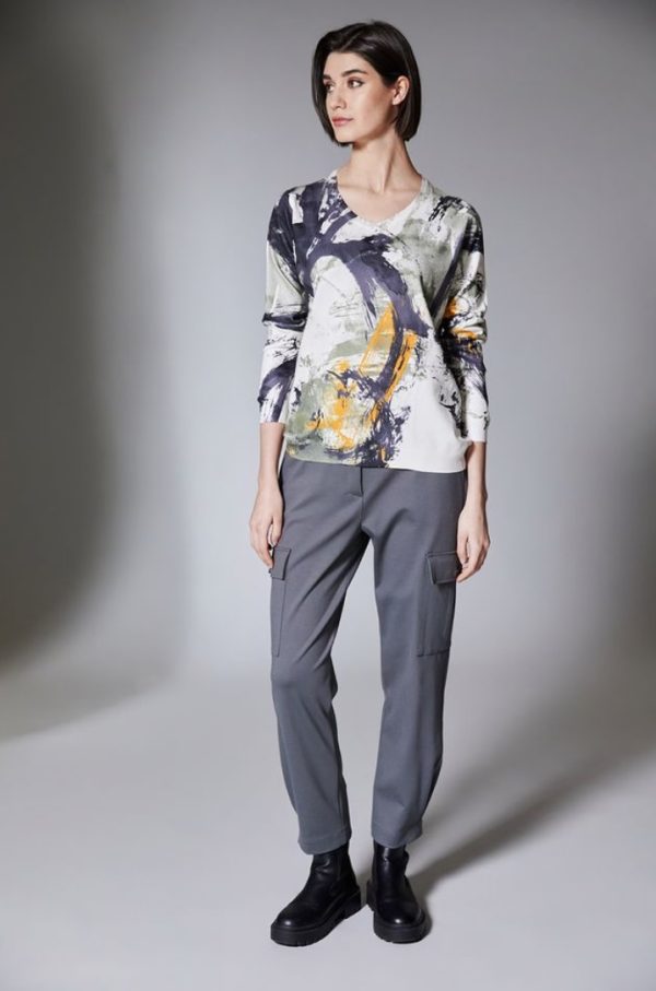 Peruzzi Paint Swirl Knit Khaki.             W25610 - Image 2