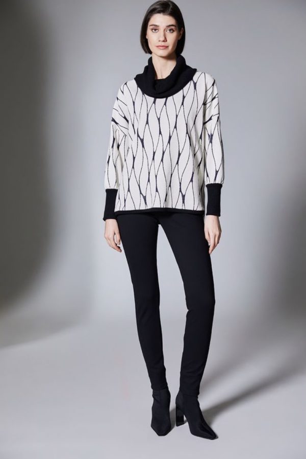 Peruzzi Cowl Jacquard Top Ecru.      W25412