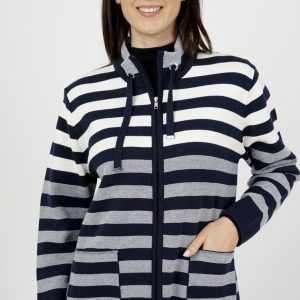 Gabriella K Striped Zip Cardigan Navy.       13921