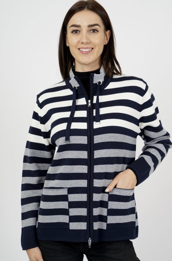Gabriella K Striped Zip Cardigan Navy.       13921