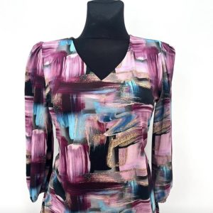 Yew V-Neck Print Top Plum.               4153B/Plum