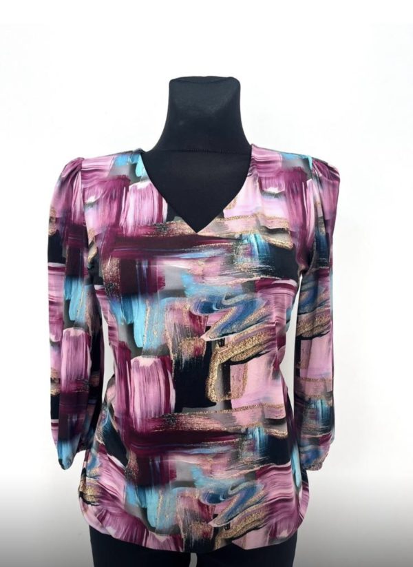 Yew V-Neck Print Top Plum.               4153B/Plum