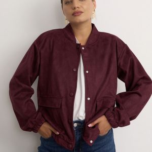 Mock Suede Bomber Wine.             65119/W