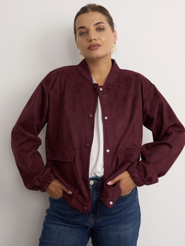 Mock Suede Bomber Wine.             65119/W