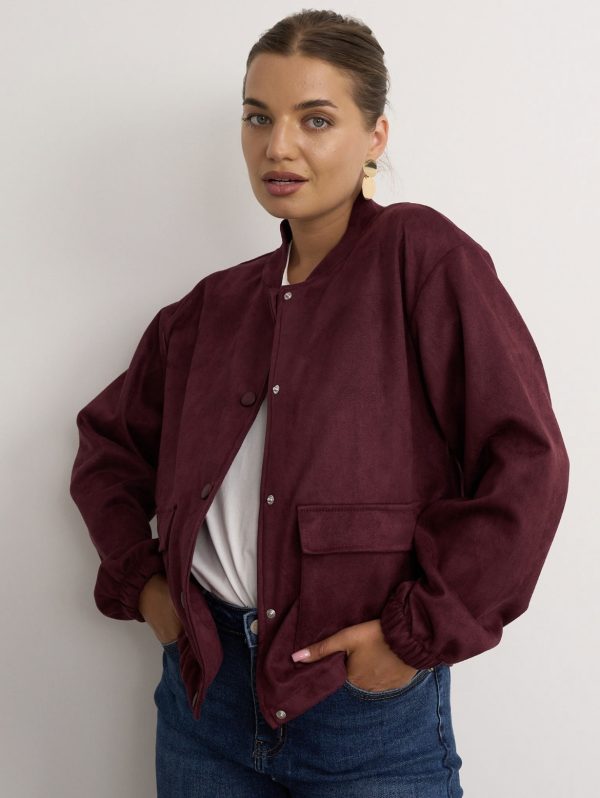 Mock Suede Bomber Wine.             65119/W - Image 3