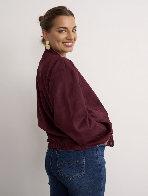 Mock Suede Bomber Wine.             65119/W - Image 2