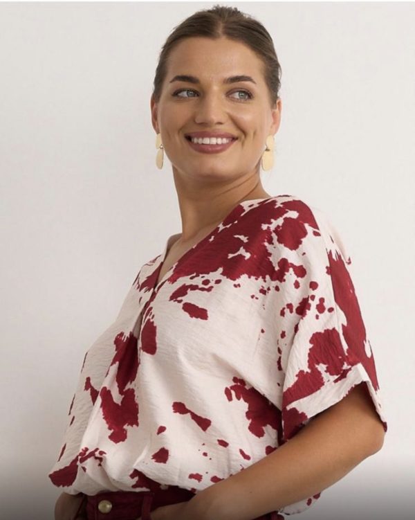 V-Neck Abstract Top Wine.             60632/Wne - Image 2