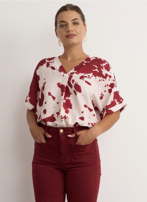 V-Neck Abstract Top Wine.             60632/Wne