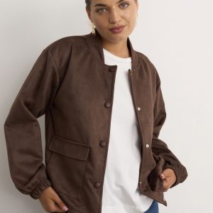 Mock Suede Bomber Brown.          65119/B