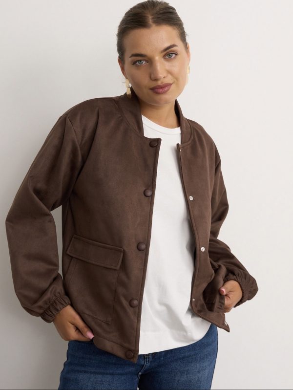 Mock Suede Bomber Brown.          65119/B