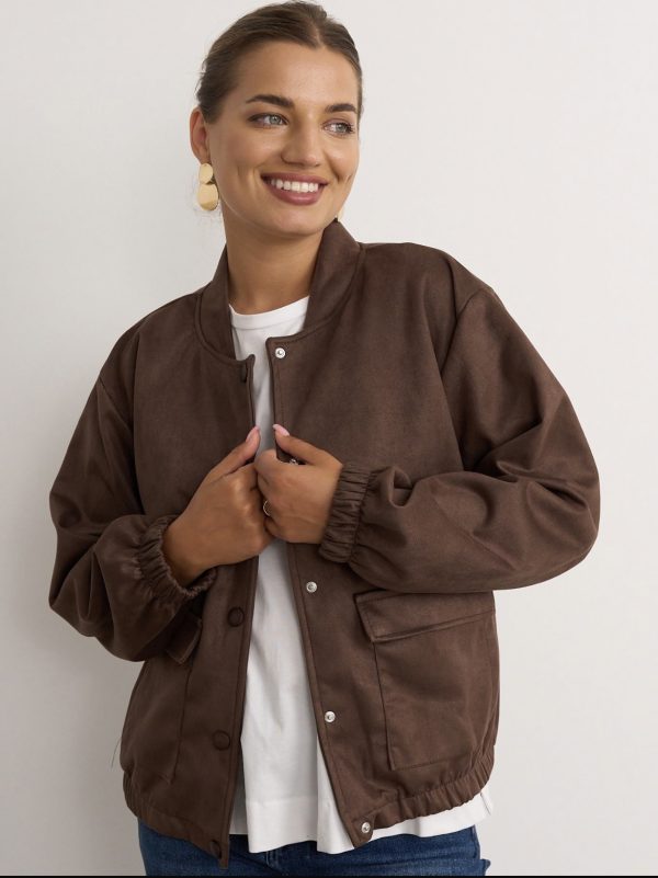 Mock Suede Bomber Brown.          65119/B - Image 3