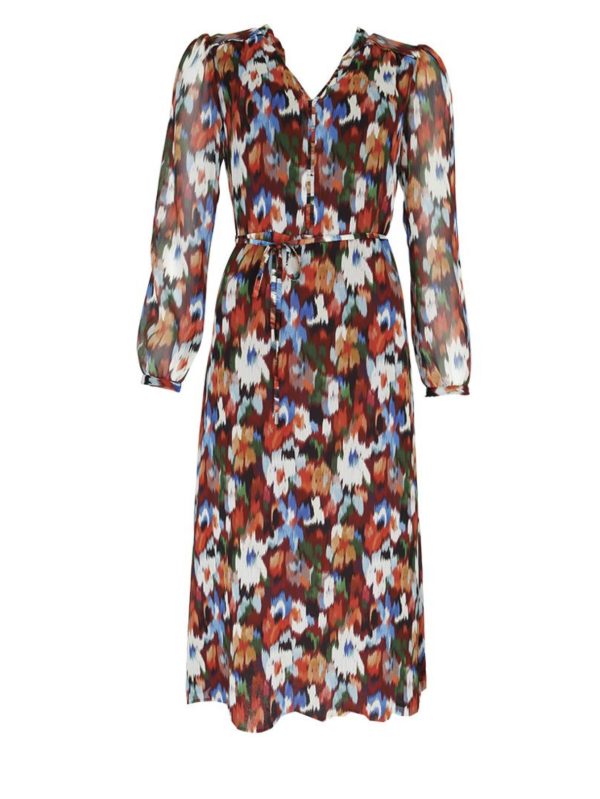 Julie Guerlande Print Dress Burgundy.       66Jg2ro100