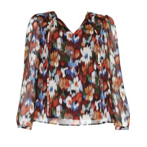 Julie Guerlande Print Top Burgundy.         66Jg2ch100