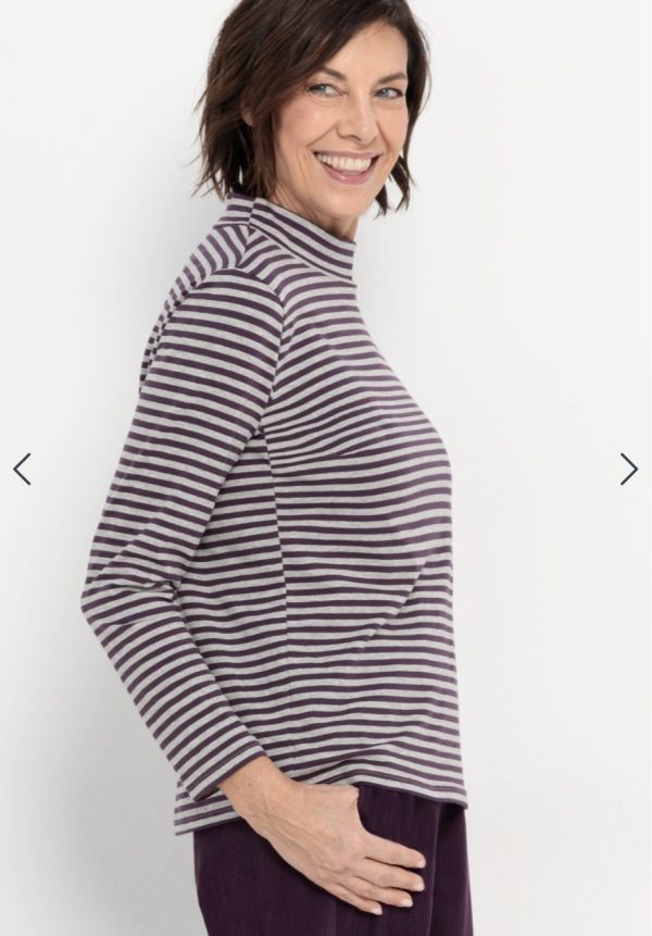 Bianca Greta Stripe Turtle Neck Plum.       66034 - Image 3