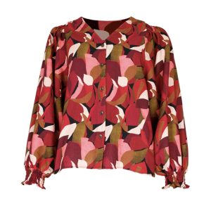 Julie Guerlande V-Neck Print Blouse Burgundy.    66Jg2ch501