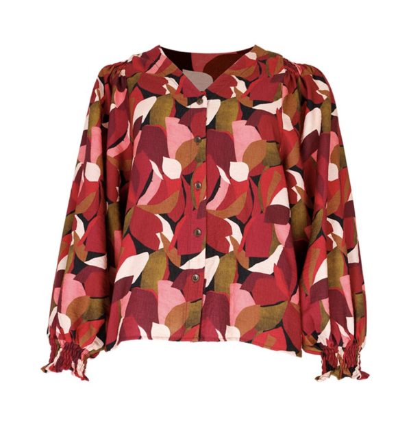 Julie Guerlande V-Neck Print Blouse Burgundy.    66Jg2ch501