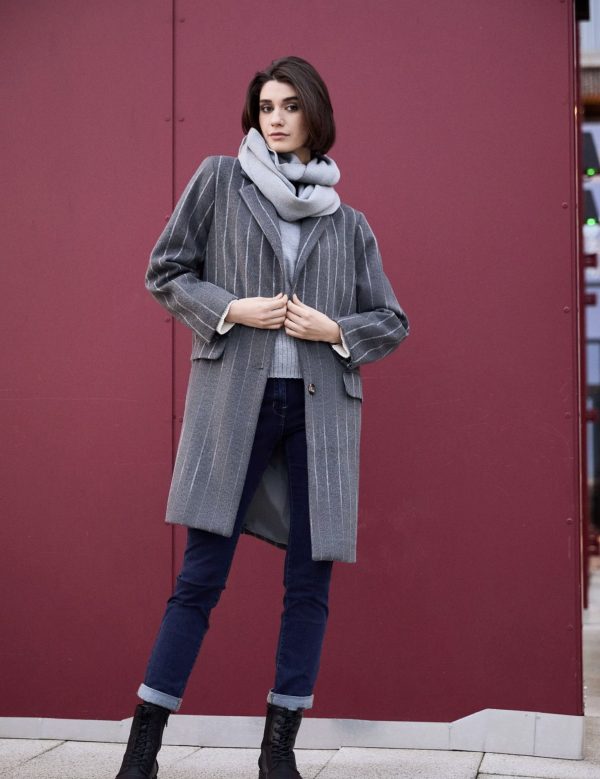 Peruzzi Pinstripe Coat Grey.         W25150 - Image 3
