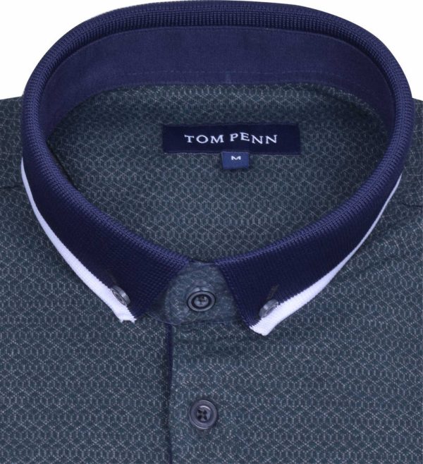 Tom Penn Knitted Polo Green.        Tpp967 - Image 3