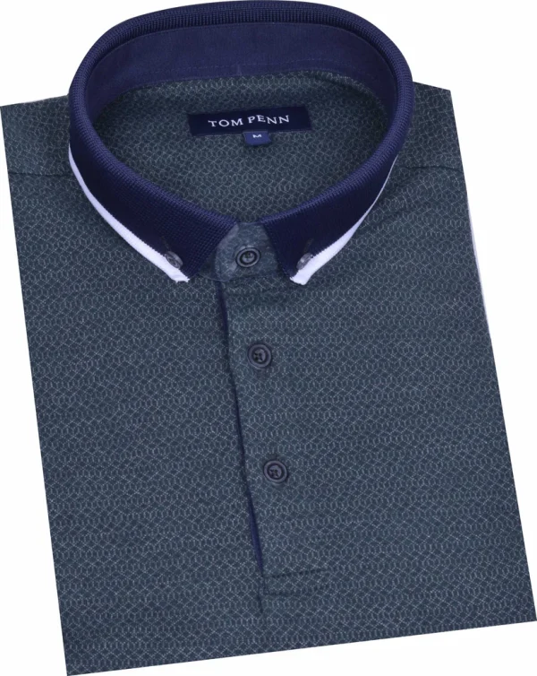 Tom Penn Knitted Polo Green.        Tpp967 - Image 2