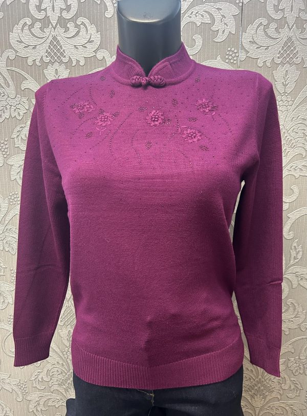 Castle Mandrin Collar Jumper Burgundy.         Sv374
