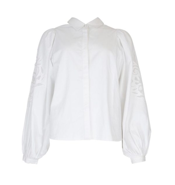 Julie Guerlande Cotton Shirt Sleeve Detail White. 66Jg2ch602