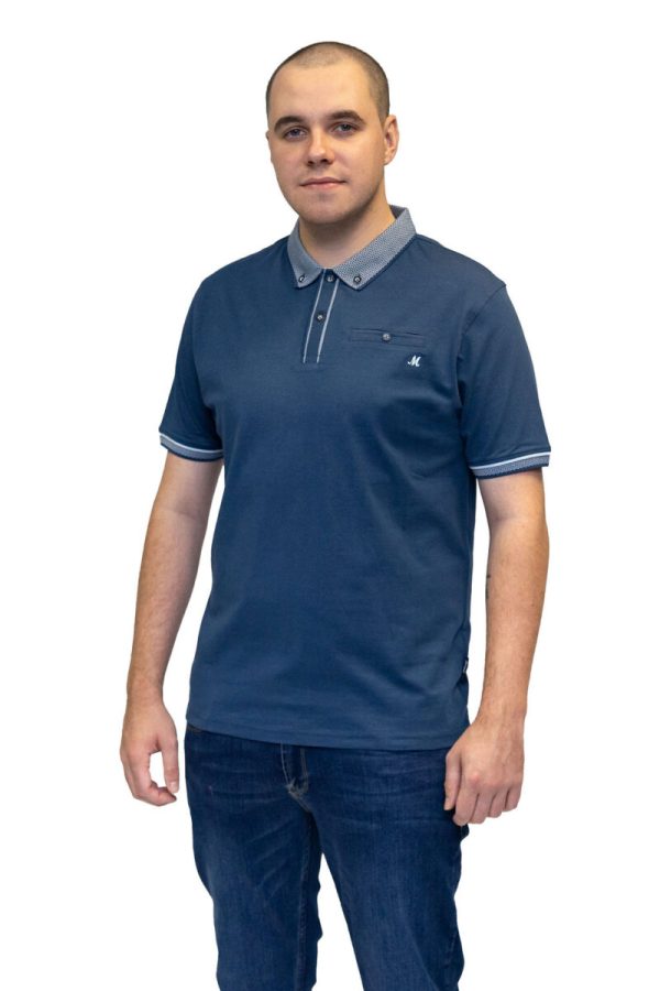 Mineral Matty Jersey Polo Shirt Denim.          Ml211521/D - Image 2