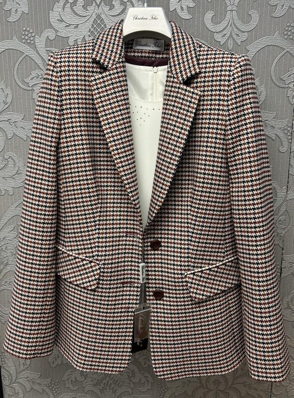 Christina Felix Check Blazer Wine.        343-9960