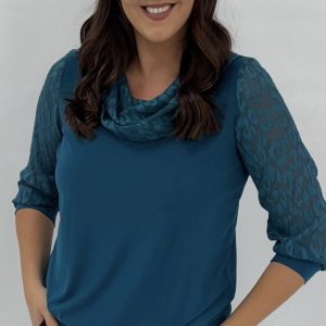 Yew Plain Cowl Neck Top Teal.          2647P/Tel