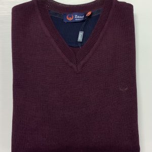 Zazzi Plain V-Neck Jumper Burgundy.       8874/Bur