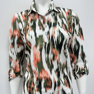 Yew 3 Button Collar Top Khaki. 3473B/Kki