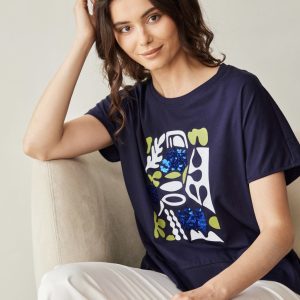 Peruzzi Print Front T-Shirt Navy. S26410