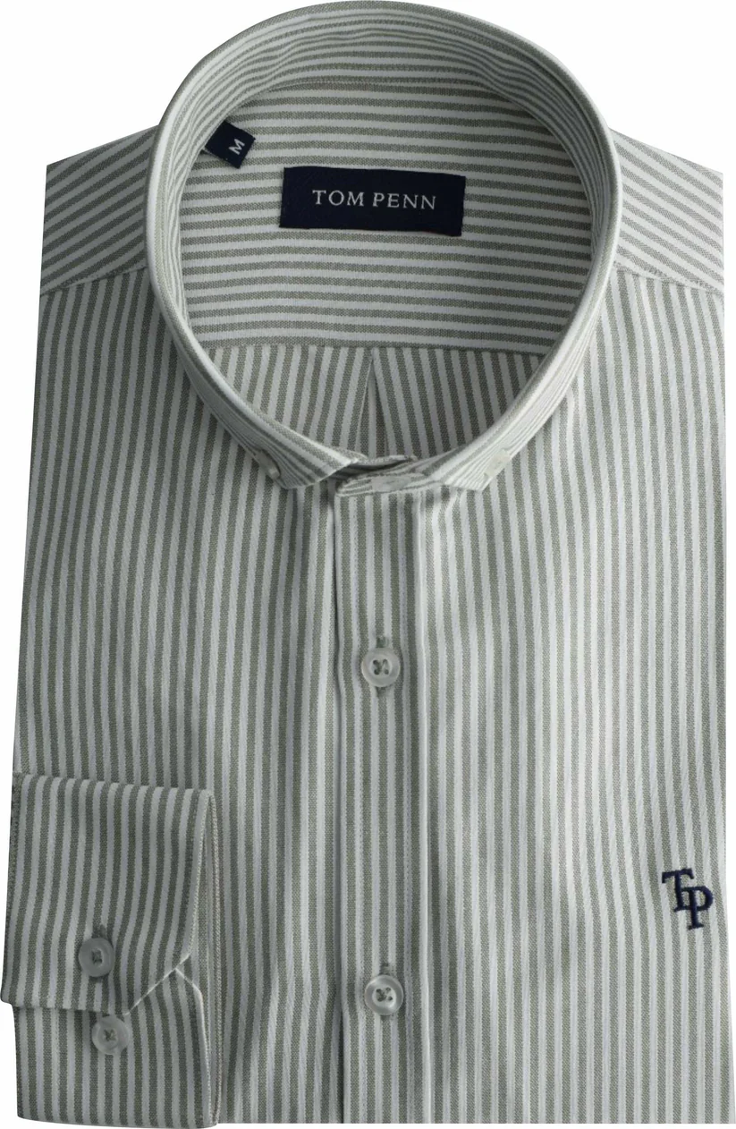 Tom Penn L/S Stripe Shirt Green. Tp-936