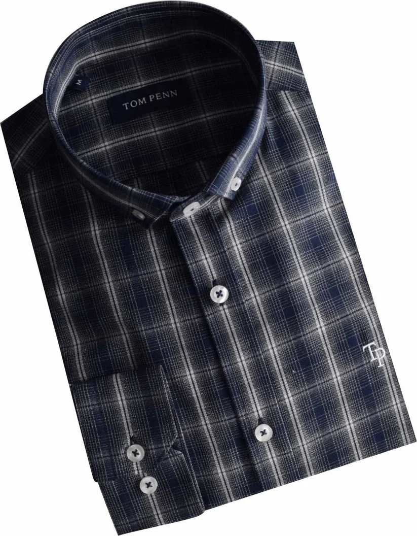 Tom Penn L/S Check Shirt Navy. Tp-938 - Image 2