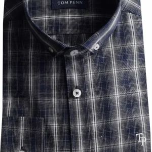 Tom Penn L/S Check Shirt Navy. Tp-938