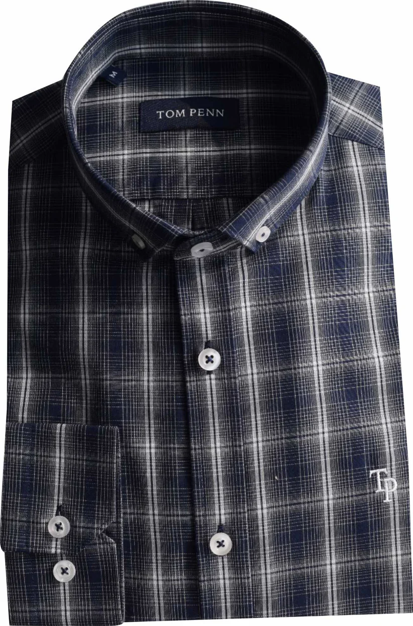 Tom Penn L/S Check Shirt Navy. Tp-938