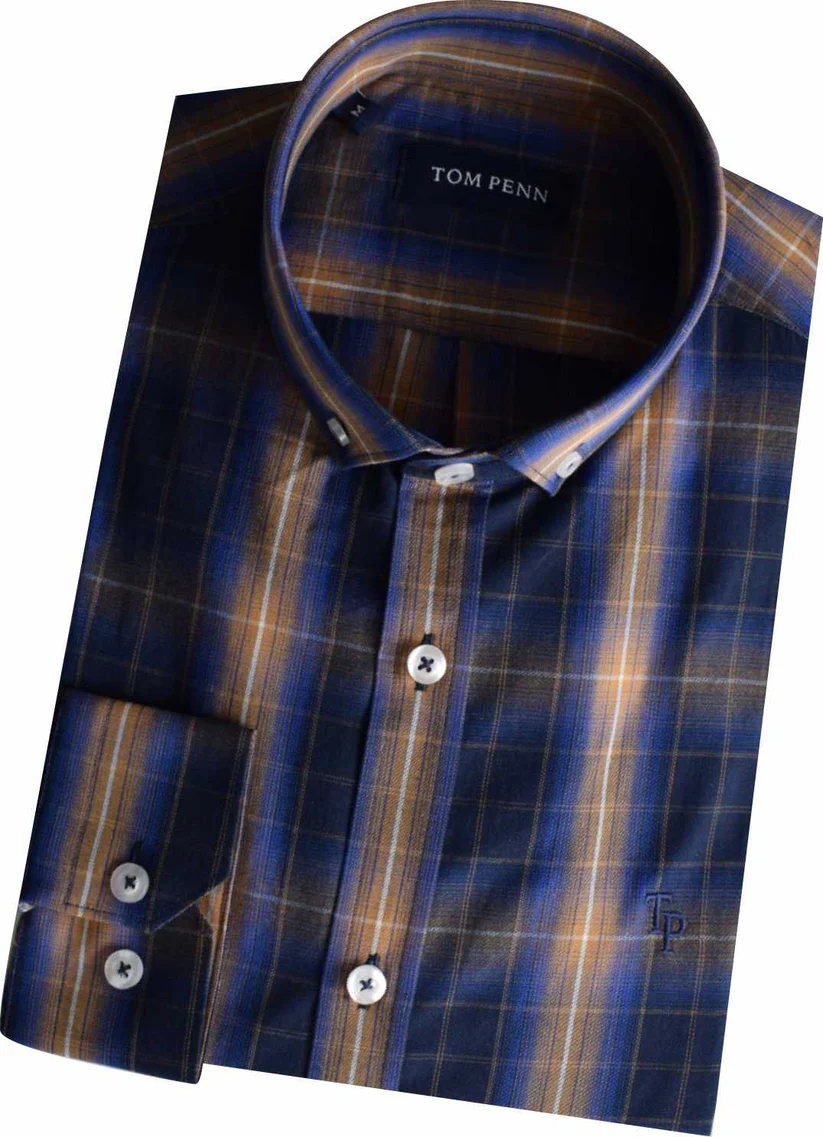 Tom Penn L/S Check Shirt Tan. Tp-939 - Image 2
