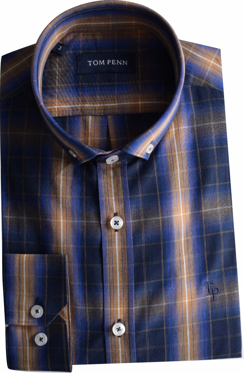 Tom Penn L/S Check Shirt Tan. Tp-939