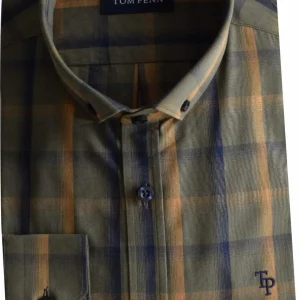 Tom Penn L/S Check Shirt Khaki. Tp-940